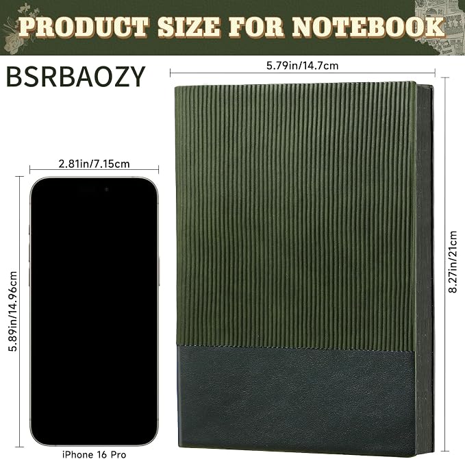 Lined Journal Notebook for Work College Ruled Note Book 5.8"x8.3"A5 PU Leather Daily Journaling 216 Pages for Women Men Writing Home School Supplies Business (Dark Green)