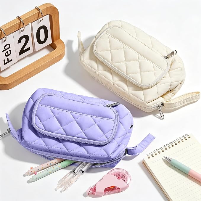 Zannaki Soft Quilted Large Pencil Pouch Organizer with Wide Opening for Boys Girls Teens - Extra Big Capacity Pen Pencil Bag with Zipper, Portable Pencil Case Box for School, College, Cosmetic Gift
