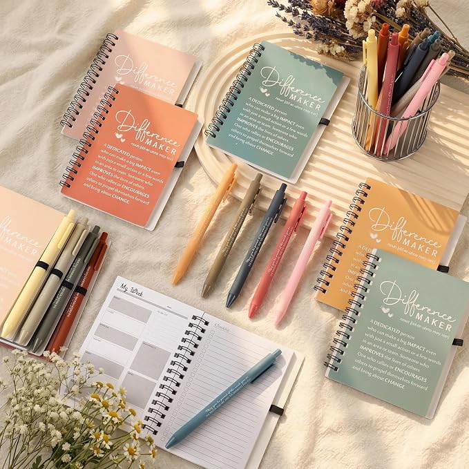 Tellingyou 20 Sets Difference Maker Employee Appreciation Gift for Coworkers to Do List Notebooks with Ballpoint Pens Note Pads Journal for Nurse Staff Team Graduation Teacher (Bright Morandi Colors)