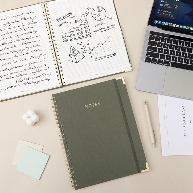 A4 Large Spiral Notebook Journal, (8.5×11'' )100 Pages 50 Sheets Linen Hardcover College Ruled Journaling For Work & Note Taking Thick Spiral Journal For Writing Daily Journal For Women & Men- Green