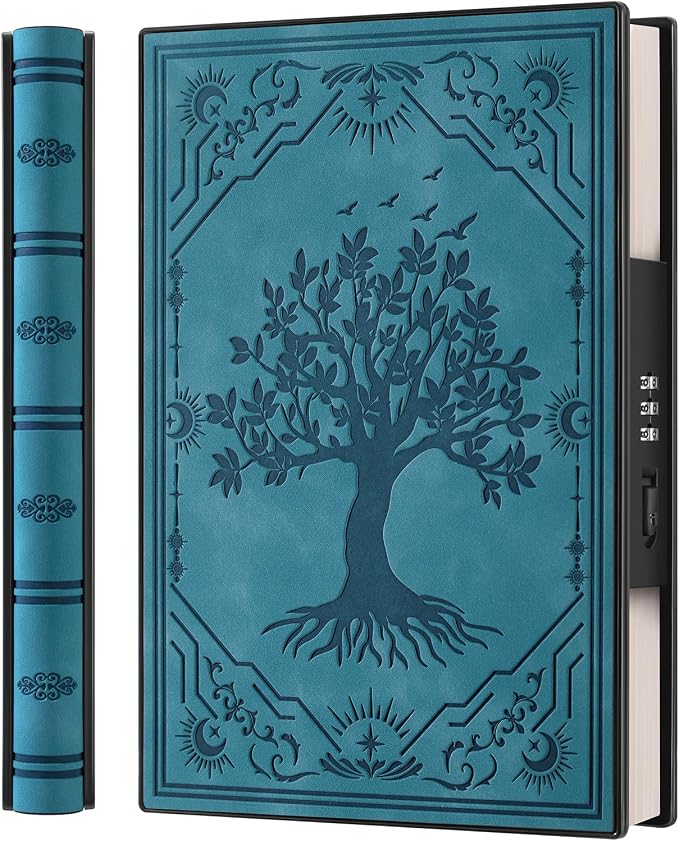 ZXHQ Diary with Lock, Hardcover(14.8 cm x 21 cm) Leather Lock Journal, Built-in Lock, 180° Lay Flat, Tree of Life Embossed Cover, 100 Gsm Thick Paper