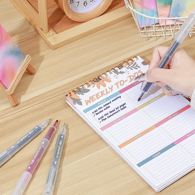 BAYTORY 200 Sheets Transparent Sticky Notes, Glitter Clear Sticky Note | 6Pcs Double-ended Colored Marker Pen, 3 x 3 Waterproof Self-Stick Notes, Easy to Post for Note Taking (Morandi)