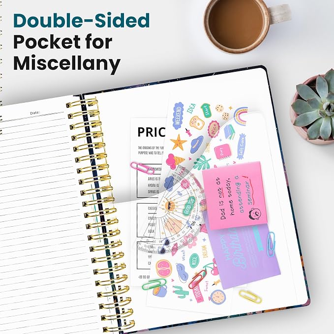 Large Lined Spiral Journal for Women Cute Hardcover 5 Subject Notebook for Work 8.5" x 11" with Removable Dividers & Tabs, College Ruled, 280 Pages Aesthetic Journal for Work, School & Note Taking, Cosmic Petal