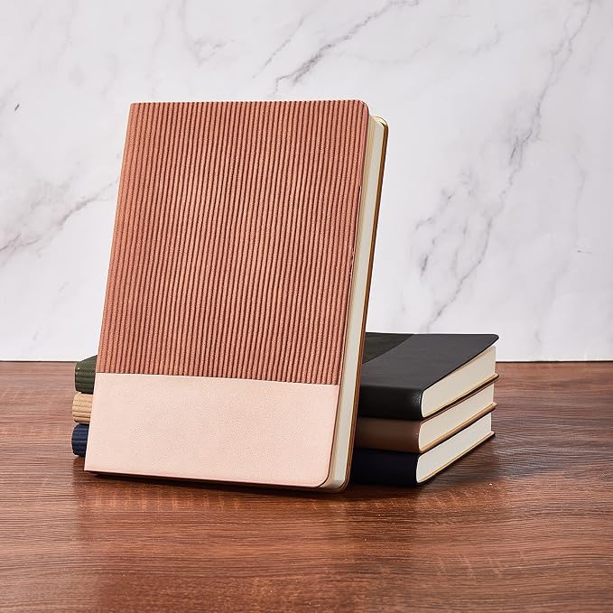 Lined Journal Notebook for Work College Ruled Notebook 5.79" x 8.27" A5 PU Leather Daily Journaling Notebook 216 Pages for Women Men Daily Writing Business School Travel Gift (Dark Pink)