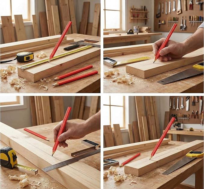 KR. LIF Carpenter Pencils with CM Scale – Framing Construction Pencil for Contractor & Woodworking 14-Pack (Red)