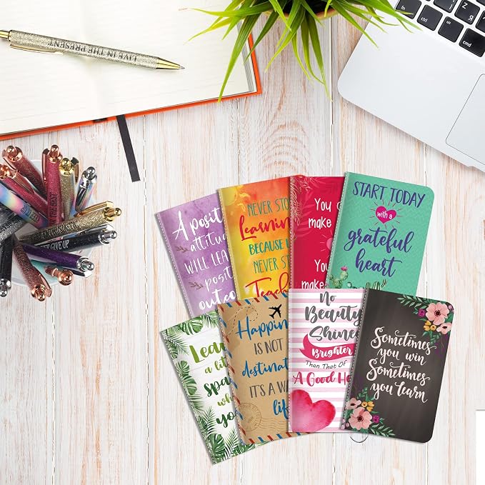 Funrous 32 Pcs Motivational Quote Pens Inspirational Notepads Mini Journal with Ballpoint Pen Small Notebooks Gift for Men Women Coworker Adult Party Favors Prize Teacher Student Office(Cute)