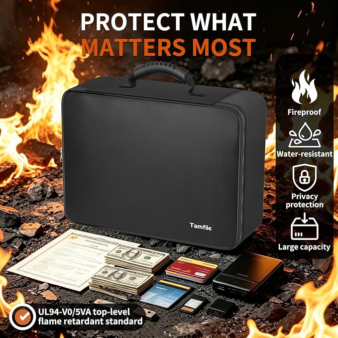 Tamfile Fireproof Document Box with Lock, Heat Insulated Safe Money Bag | Water-Resistant,8 Layers File Organizer,Home Travel Portable Safe Storage for Important Documents,Cash,Passports(Soft)