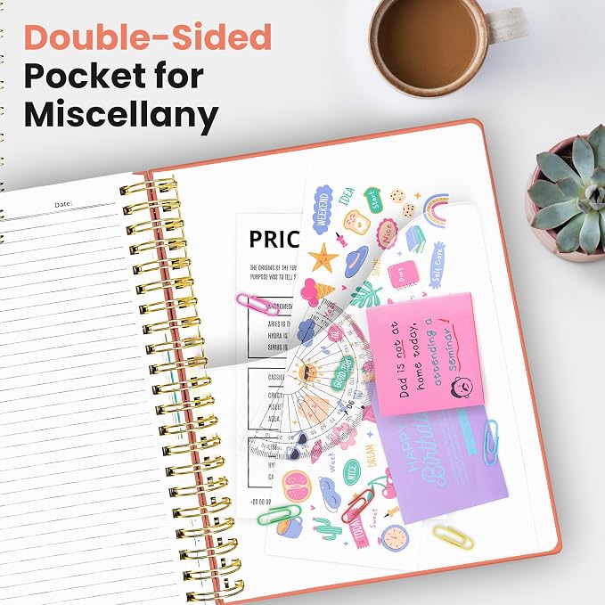 Hardcover Spiral Journal Notebooks for Work With Removable Dividers & Tabs, 8.5"x11" 5 Subject Notebook for Note Taking & Organizer, A4 College Ruled Lined Journal for Women & Writing, Coral, 280 Pages