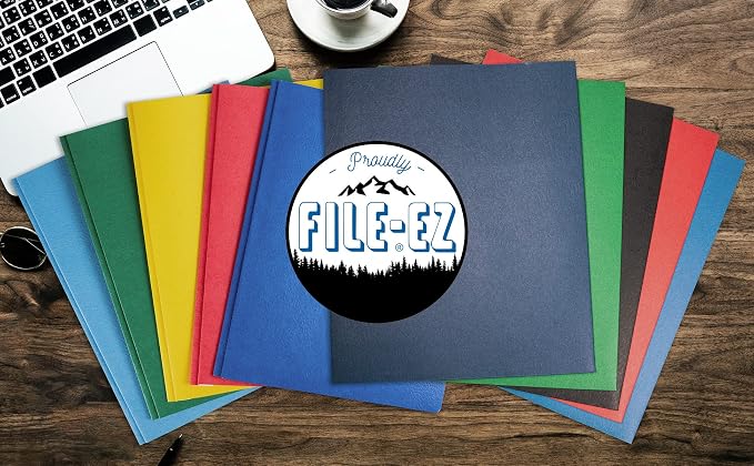 FILE-EZ Two-Pocket Folders with 3-Prong Fasteners, White Color, 25-Pack, Durable Textured Paper, Matte Finish, Letter Sheet Size (EZ-92510)