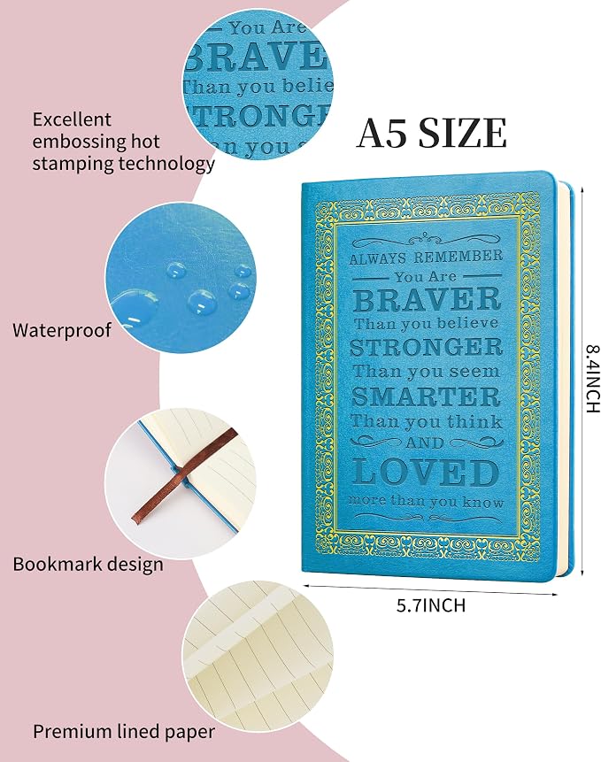 JOHSBYD Journal for Women - A5 Lined Hardcover Notebook and Diary for Teen Girls, 200 Pages 100GSM Bleedproof Paper, Inspirational Back to School College Supplies (Light Blue)