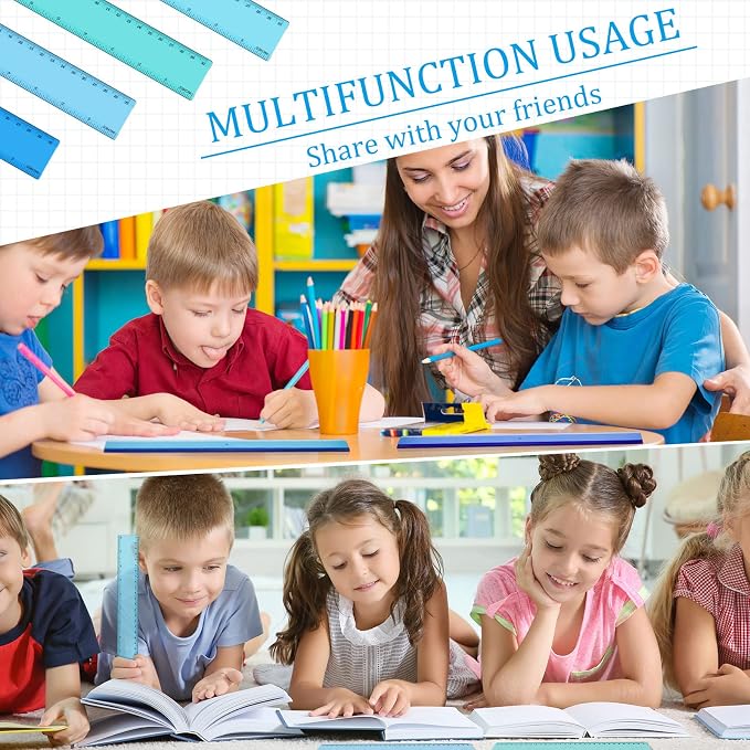 4 Pack Plastic Straight Rulers 12 Inch Coastal Colors Kids Ruler for School Clear Blue Ruler with Centimeters and Inches for Student Teacher Classroom Office School