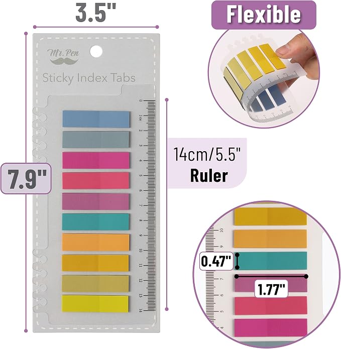 Mr. Pen- Colorful Sticky Tabs, 1600 pcs, Translucent Page Markers | Water-Resistant Book Tabs for Annotating, Bible Study, Planning, Indexing & Document Organization
