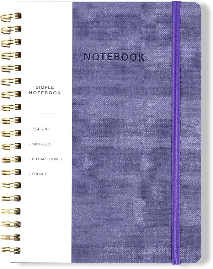 Spiral Notebook - 7.24" x 10" College Ruled Journal with Inner Pockets and 180 Pages, PU Leather Cover Business Journal, Twin-Wire Binding Notebook Perfect for Office & Home School Supplies Violet
