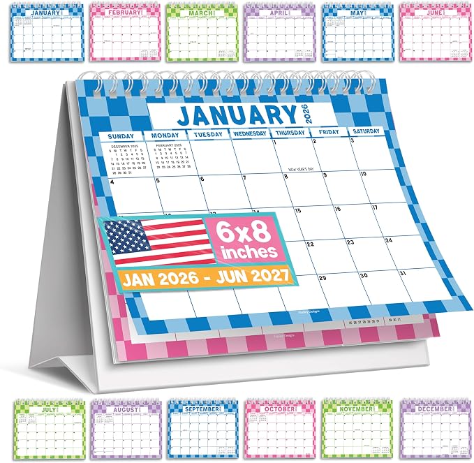 Small Desk Calendar 2026-2027 Standing Flip - 18-Month 2026 Desk Calendar Small for Home, Office & School, Standing Desks Calendars 2026-2027, Mini Desks Calendars, Back to School Teacher Gifts