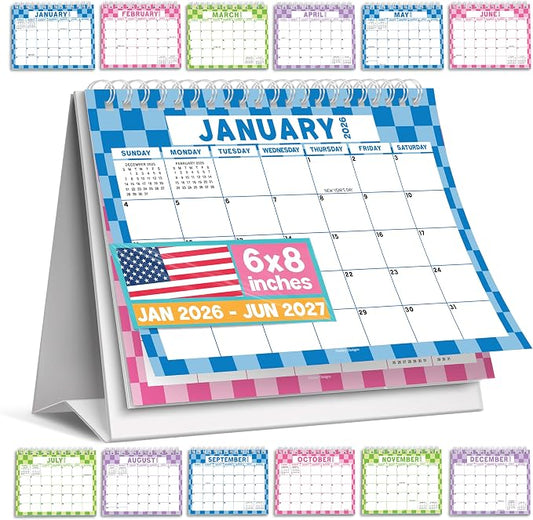 Small Desk Calendar 2026-2027 Standing Flip - 18-Month 2026 Desk Calendar Small for Home, Office & School, Standing Desks Calendars 2026-2027, Mini Desks Calendars, Back to School Teacher Gifts