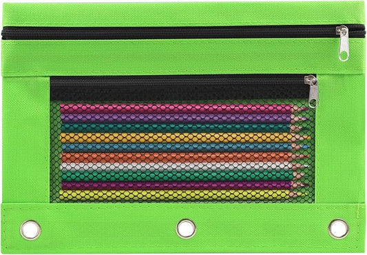 Pencil Pouch for 3 Ring Binder, Pencil Case Bag with Zipper, 600D Fabric Pencil Pouch Holder Accessories, Clear Window Pencil Case Aesthetic Back to School Organizer Pockets for Boy Girl (Green)