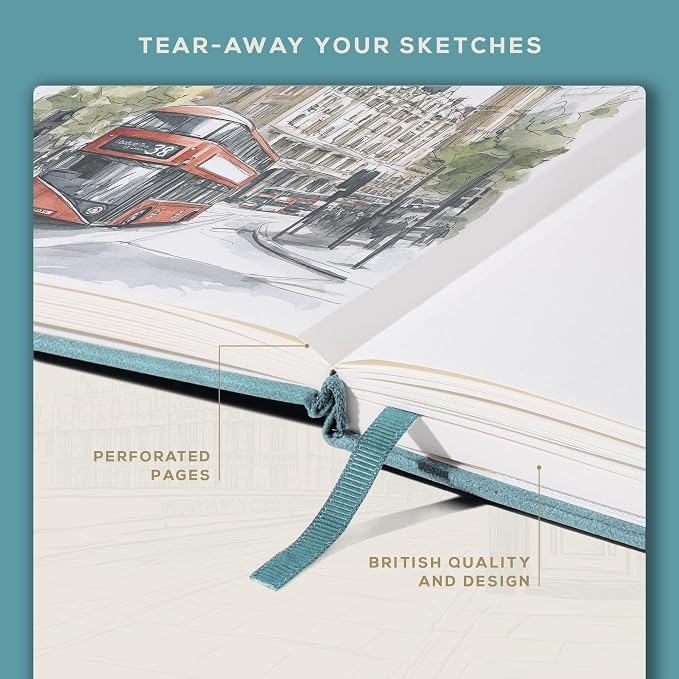 Beechmore Books A4 Mixed Media Sketchbook - 8.5"x11" Hardcover Lay-Flat Art Journal, 160 GSM / 98 lb Professional Ivory Paper, 156 Perforated Pages, Gift Box, Ink, Drawing and Light Watercolor