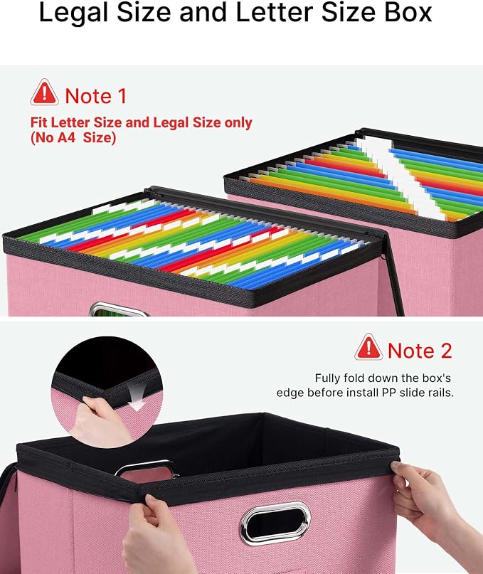 Oterri File Box Large 2-Pack Hanging Organizer for Letter/Legal-Size Folder | Dustproof Lid. 3 Mesh Pockets. Collapsible Scratch-Resistant GRS Linen. Slide Rails. Office, Home, Dorm