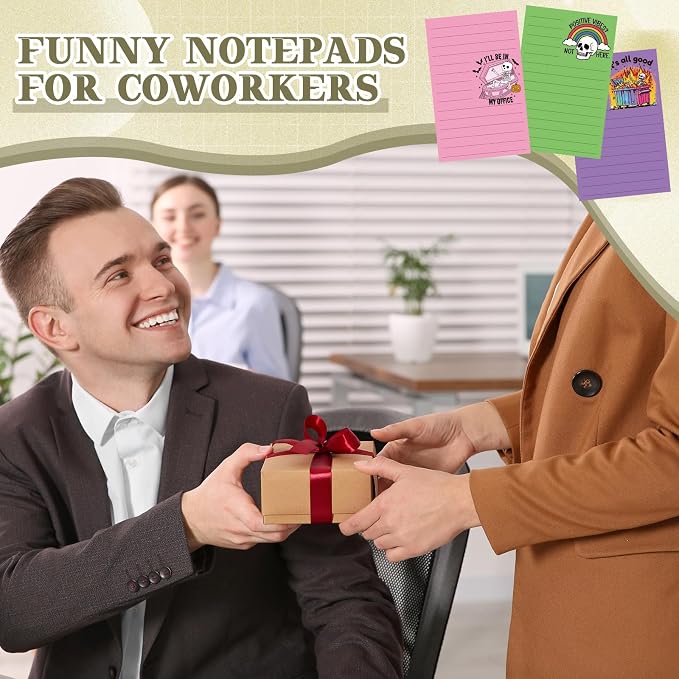 12 Pack Funny Notepads, 5x3 Inches Sarcastic Note Pads Memo Fun Office Gifts for Coworkers Work Women Men Employee Teacher Boss Desk Accessories Gifts(Skull,Multicolor)