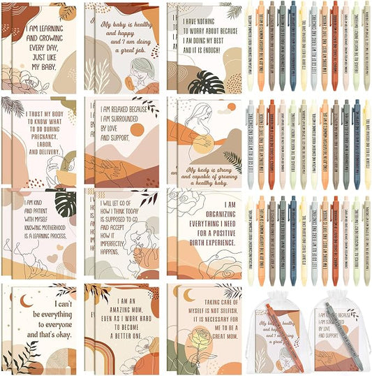 Mooliwe 24 Pcs Positive Affirmation Gift Set Gratitude Notebooks with Pens Small Bags Motivational Encouragement Notepads Daily Affirmations Journal for Women Stress Relief Self Care (New Mom)
