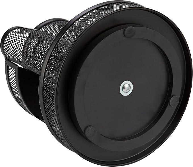 Annova Mesh Desk Organizer Rotate with 5 Compartments Round Spinning Tidy Candy/Pen Holder Desk Accessories Office, Art Supply, Storage, Classroom, Home (Black)
