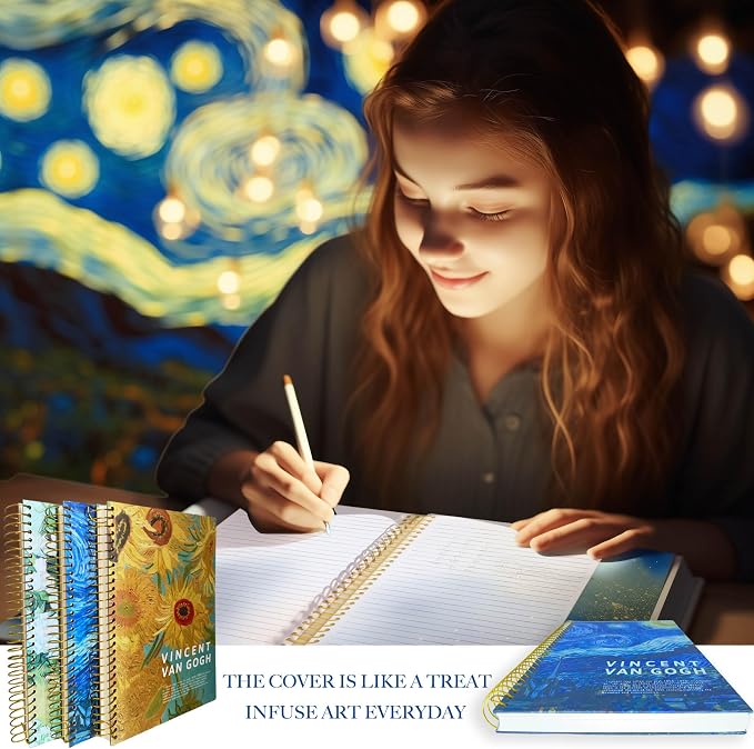 Large Spiral Notebook, B5, 300 Pages, 8x10 Big Notebook, Large Journal Hardcover, Thick Paper, Lined Notebook, Vincent Van Gogh Starry Night Gift for Women and Men.