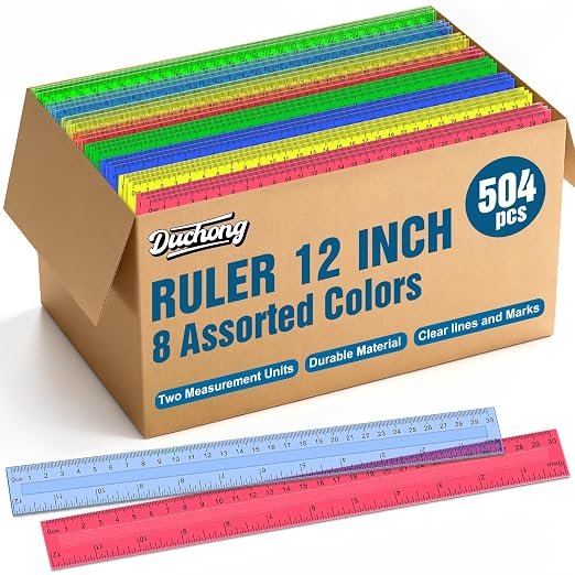 504 Pcs Rulers Bulk, 12 Inch Plastic Assorted Color Clear Rulers with Inches Centimeters Millimeter. Measuring Drawing Tool for Kids, Ideal Back to School Classroom Office Home Supplies