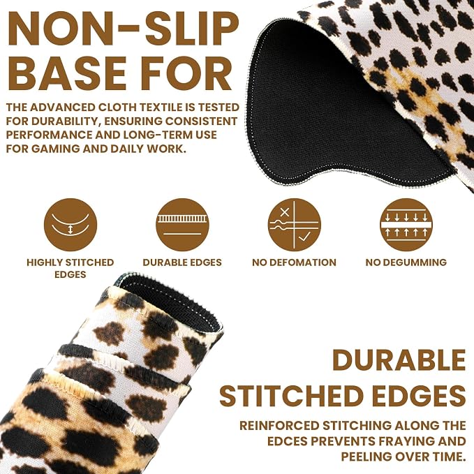 Sabary Large Leopard Print Desk Mat Cheetah Gaming Mouse Pad Leopard Desk Accessories Irregular Shaped Animal Print Decor for Laptop PC Computer Office Home Desktop Decor 31.5" x 15.8"