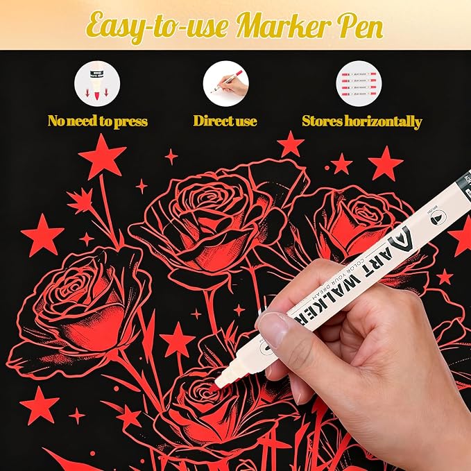 Thboxes Red Paint Markers 10 Pack, Dual Tip Acrylic Paint Pens | Fine & Brush Tips, Water-Based Acrylic Ink, Quick-Dry, Works On Wood, Glass, Rock, Fabric, Canvas, Plastic