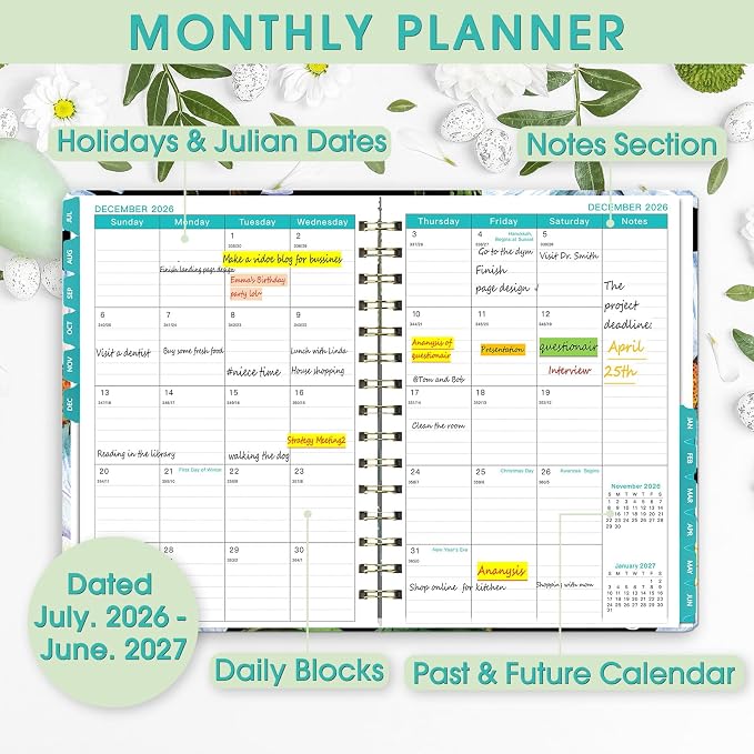 Planner 2026-2027 Weekly and Monthly Calendar Planner Jul 2026-Jun 2027 | Academic Planner with Stickers,Tabs and Pocket,Teacher Student Planning book Ideal for Office School Supplies,6.3" x 8.5"