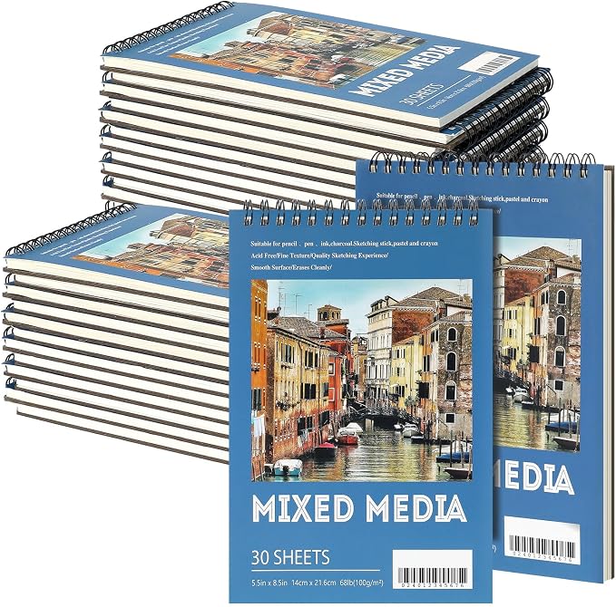 Jexine 20 Pcs 5.5'' x 8.5'' Top Spiral Bound Sketch Book 30 Sheet Each(68lb/100gsm), Sketching Drawing Pad Bulk Artist Sketch Pad Drawing Paper Art Sketchbook for Painting (Mixed Media)