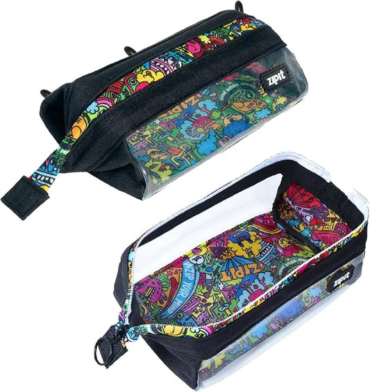 ZIPIT: Lenny Pencil Case - Clear & Doodles - Large Storage Capacity Zipper Pouch, Colorful Makeup-Stationery Bag, School-Office-Travel, Kid-Teen-Adult
