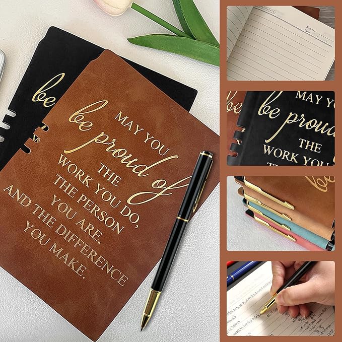 Notebooks Journal with Pens Sets, Christmas Employees Appreciation Gifts Bulk, A5 Leather Inspirational Notebook for Coworker Teacher Nurse Thank You Gifts, Brown