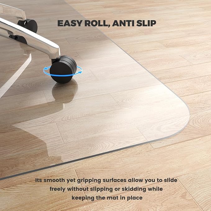 Yecaye Office Chair Mat for Hardwood Floor, Clear Computer Desk Chair Mat, PVC Heavy Duty Floor Protector for Rolling Chairs, 1.7mm Thick Chair Mat (Transparent, 48" x 55" x0.07'')