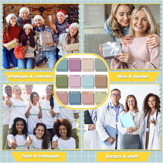 Yinder 24 Pcs Inspirational Sticky Notes, Back to School Supplies, Cute Motivational Sticky Notes Pad Employee Appreciation Gifts Bulk for Teacher Coworker Office 3 x 3'' (Thank You,Morandi Color)