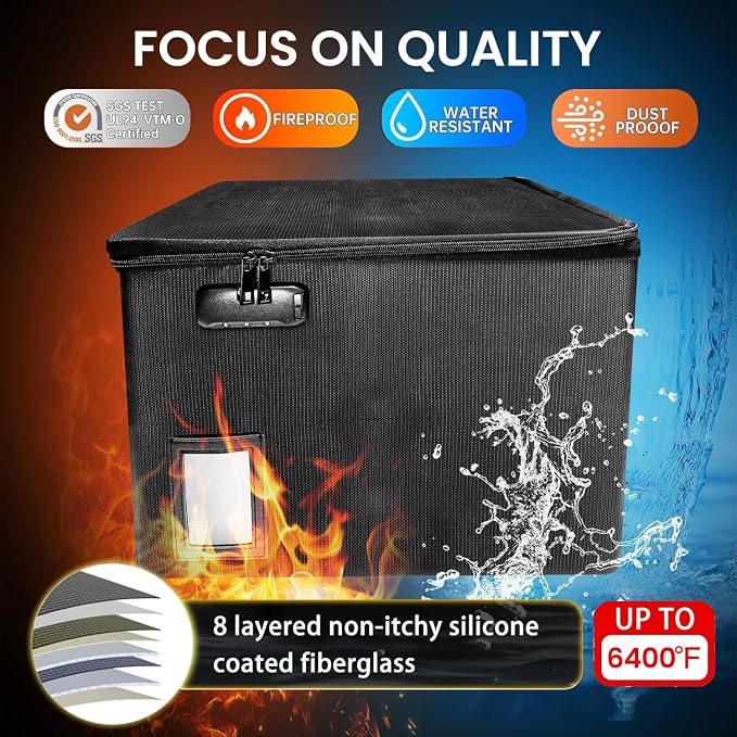 Large Fireproof Document File Organizer Box, 6400°F Fireproof Storage Filing Cabinet with Lock, Portable Office Safe Box for Hanging Letter/Legal Folder 16.1 x 12.9 x 11in (Black)