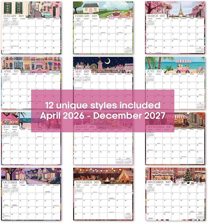 Aesthetic 2026-2027 Magnetic Calendar for Refrigerator, 21-Month Fridge Calendar Magnet from April 2026 to December 2027, Easy Organizing, Colorful City