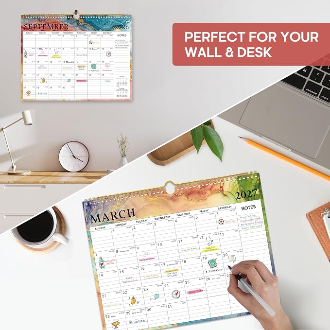 Calendar 2026-2027, 21-Month Wall Calendar Runs from Apr 2026 to Dec 2027,11.5" x 14.7",Large Monthly Calendar with Twin-Wire Binding, Perfect for Home or Office - Gilded Elegance