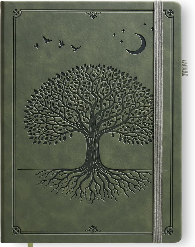 Lined Journal Notebook Hardcover Leather Bound 200 Pages A4 Green Diary | College Ruled 8.5x11" Journaling Notebooks for Men & Women, Writing for Personal, Large Travel Daily Note Book Tree of Life