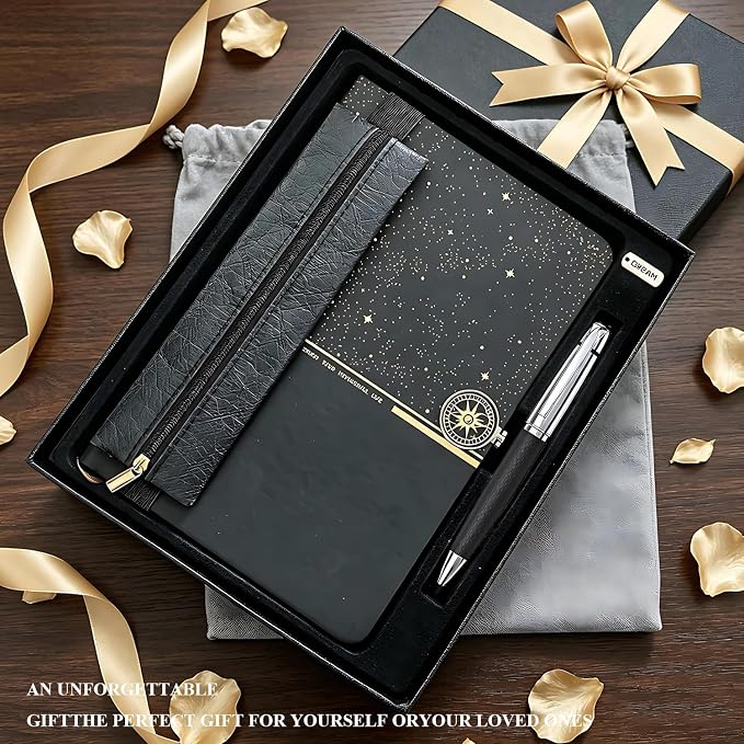 A5 Lined Journal Notebook Gift Set - Night Sky Hardcover Diary with Executive Pen & Elastic Pouch, 260 Pages 80gsm Thick Ink-Proof Paper, Magnetic Closure for Business, Travel & School Writing
