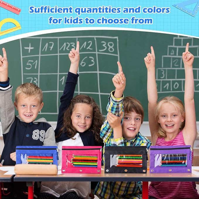 Zhehao 100 Pcs Zipper Binder Pencil Pouches:3 Ring Binder Pencil Pouches with Zipper Window Bulk Clear Pen Bags Case for Office School Classroom Supplies(Single Layer,8 Colors)