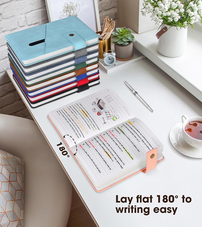 Lined Journal Notebook with Pen, A5 Personalized Hardcover Leather Journal for Men Women, 200 Pages 100 GSM Thick Paper College Ruled Notebooks for Work Travel School Writing Diary 5.9" X 8.4" Pink