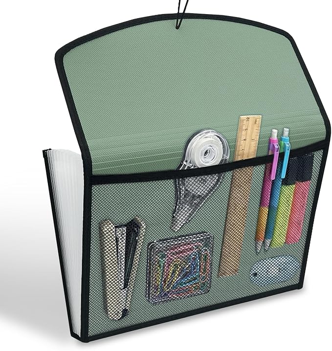 H4D 13-Pocket Accordion File Organizer, Expanding File Folder, Sage | Extra Back Mesh Pocket, Letter Size Paper, Pre-Printed and Customizable Labels, Expandable Document Organizer