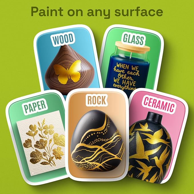 ARTISTRO Gold Paint Pens - Extra-Fine Tips - Set of 5 | Acrylic Paint Markers, Water-Based, For Rock, Glass, Ceramic, Wood, Tire, Fabric, Metal, Canvas, Marking, Painting