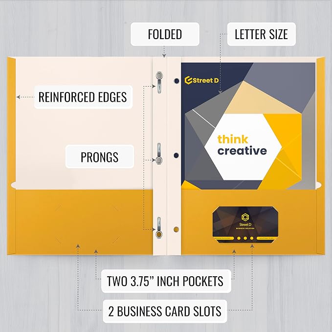 Better Office Products Dark Yellow 2 Pocket Folders with Prongs, 50 Pack, Letter Size, Matte Texture, 8.5 x 11 Inch