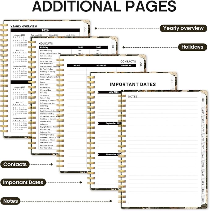 Planner 2026-2027, Academic Year Monthly and Weekly Calendar Planner, Jul 2026 - Jun 2027, Hardcover Teacher Student Planning Agenda book with Tabs, Perfect for School Office Supplies, 8.5" x 11" - Wild Rose