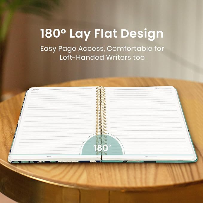 Taja Spiral Lined Journal for Women, Notebook for Work with Pretty Cover, 140 College Ruled Pages, Hardcover Notebook for Journaling, Note Taking, Bible Study, Botanic Berry