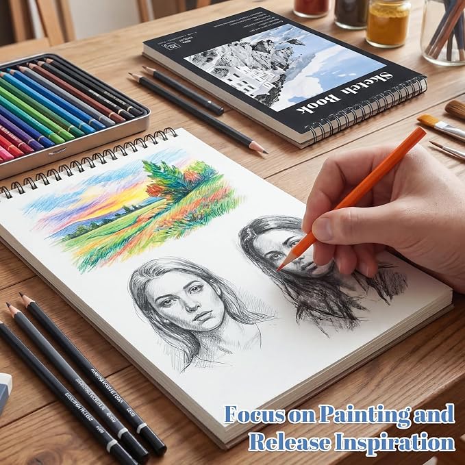 4 Pack Small Sketch Books, 5.5 x 8.5 Inch Mini Sketchbook, 68lb/100gsm Spiral Bound Small Sketch Pad, Acid Free Art Supplies Drawing Painting Sketchbook for Beginners, Artists (Black)