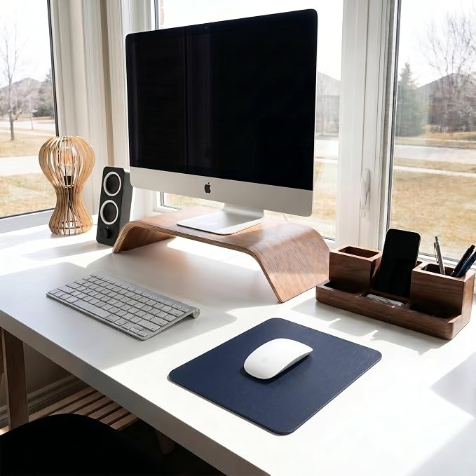 Leather Desk Pad Protector, Waterproof Mouse Pad, PU Desk Mat, Office Desk Cover, Desk Writing Mat for Office/Home/Work/Cubicle (Blue/Yellow) 9x8 in