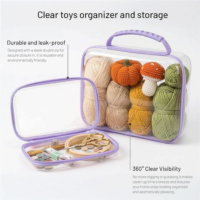 Large Toy Storage Bags with Handle,Clear Hard Shell Zipper Case, 3 Pcs Travel Toiletry Bag,Waterproof toys storage and Organizer Bags for Puzzles,Diapers,Cosmetics,Reusable Organizer Pouch (Purple1)